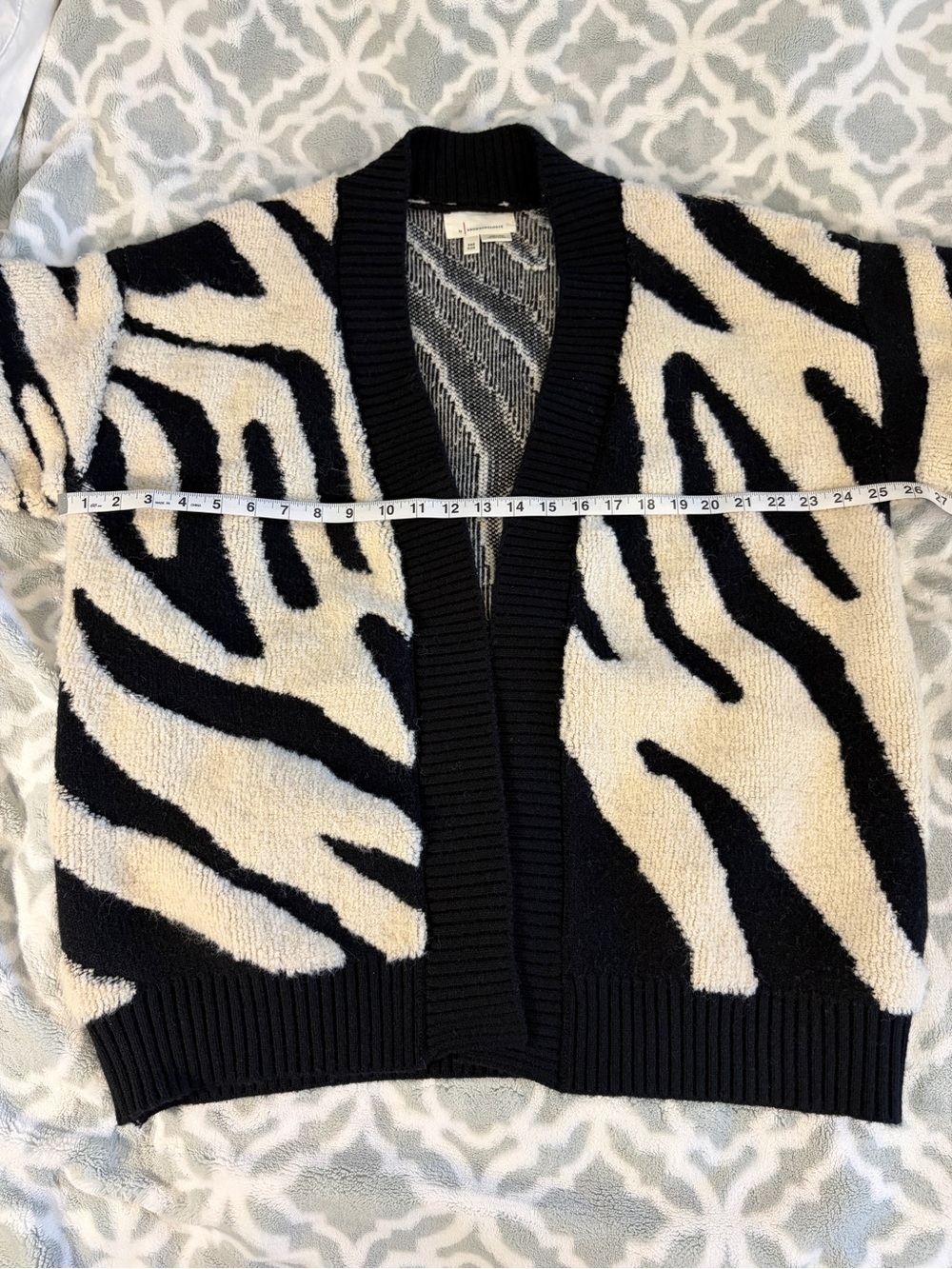Anthropologie Black & Cream Zebra Open-Front Cardigan